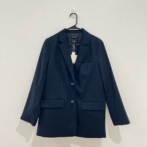 NWT Talbots Wool Navy Blue Single Breasted Notch Lapel Blazer Size 8